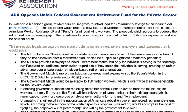 Protected: ARA Opposes Unfair Federal Government Retirement Fund for the Private Sector